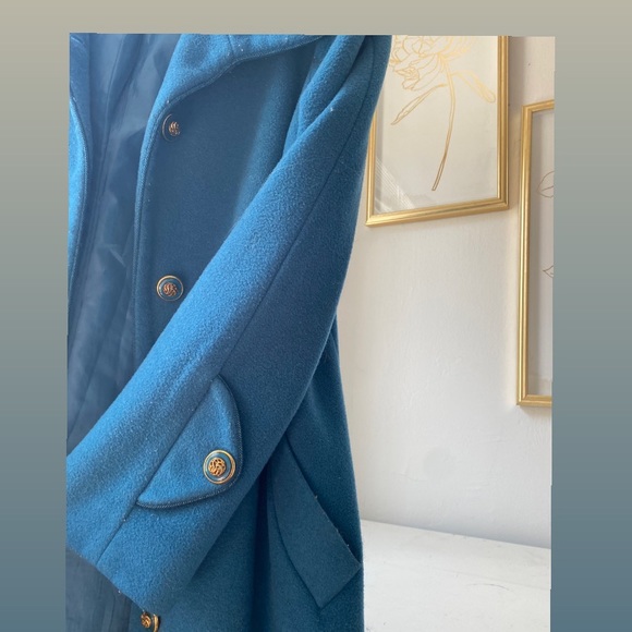 Dennis Basso Wool Trench Coat (Dark Turquoise) - Picture 4 of 5